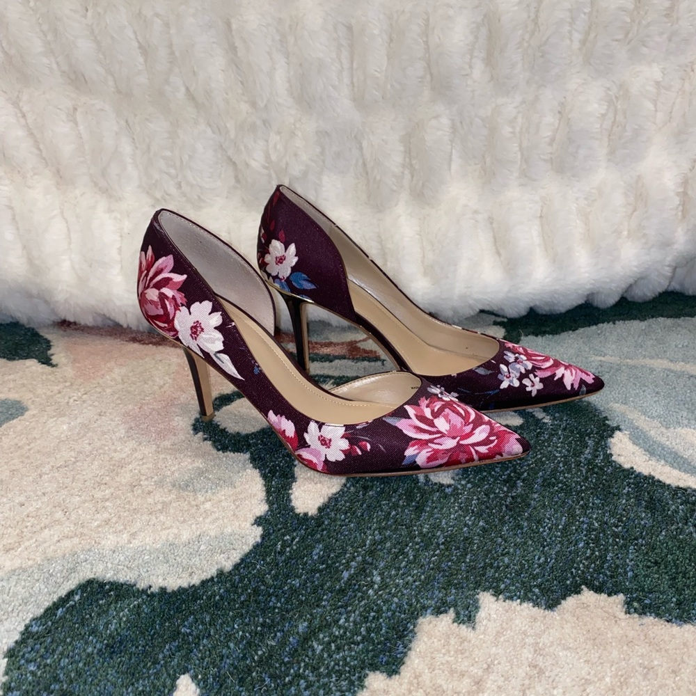 White House Black Market floral burgundy heels
